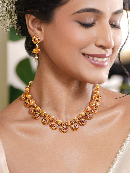 Women Gold Plated Beaded Floral Jewellery Set VitansEthnics
