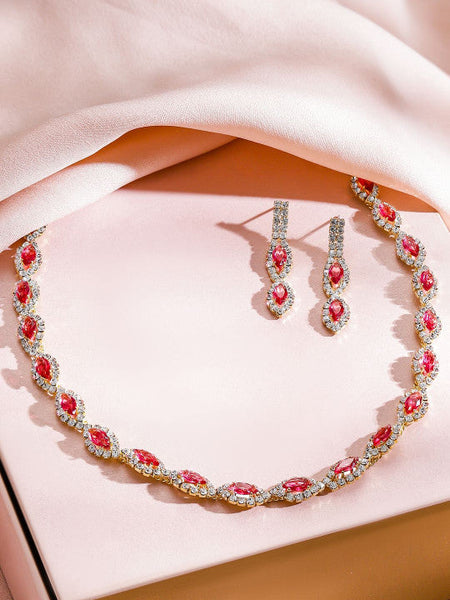 Women Gold-Plated Red Crystals & American Diamond Studded Jewellery Set VitansEthnics