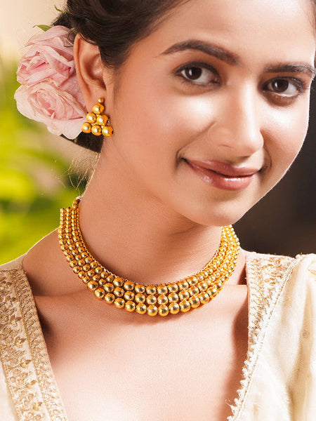 Women Gold Plated Beaded Choker Necklace Jewellery Set VitansEthnics