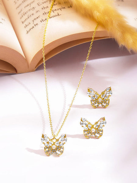 Women Gold Plated American Diamond Pendant Necklace Set VitansEthnics