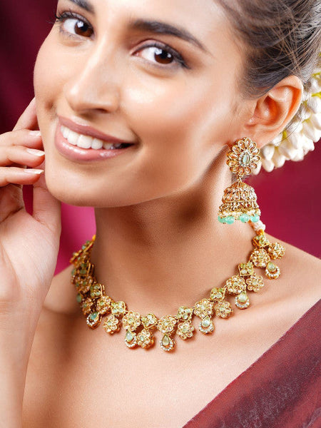 Women Rose Gold-Plated Cubic Zirconia Studded Necklace and Earrings VitansEthnics