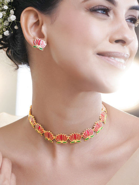 Women Gold Plated Kundan Studded Bridal Necklace Set VitansEthnics