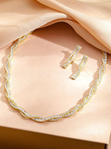 Women Gold-Plated Crystal American Diamond-Studded Jewellery Set VitansEthnics