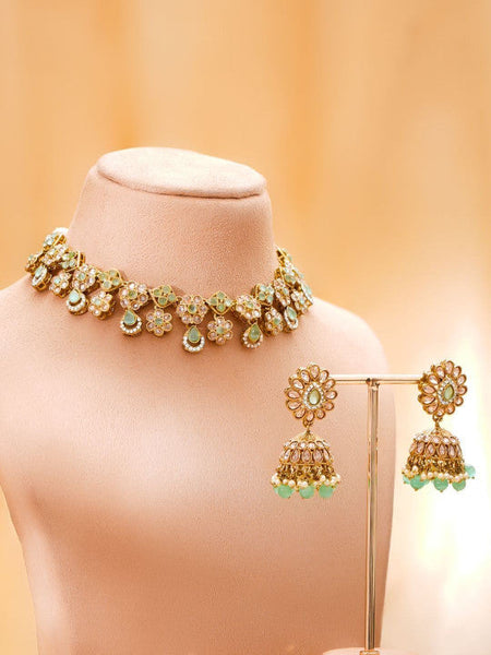 Women Rose Gold-Plated Cubic Zirconia Studded Necklace and Earrings VitansEthnics