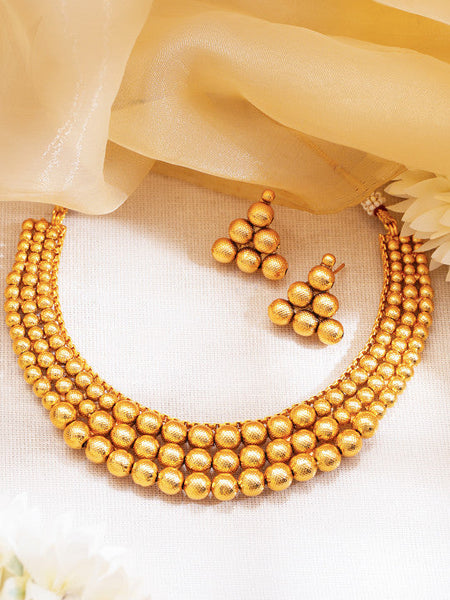 Women Gold Plated Beaded Choker Necklace Jewellery Set VitansEthnics
