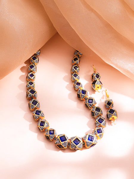 Women Gold Plated Crystal & Cubic Zirconia Studded Necklace Set VitansEthnics