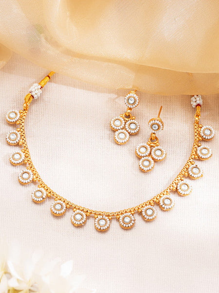 Women Gold Plated Kundan Pearl Charm Necklace Jewellery Set VitansEthnics