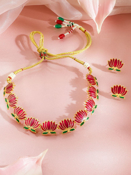 Women Gold Plated Kundan Studded Bridal Necklace Set VitansEthnics