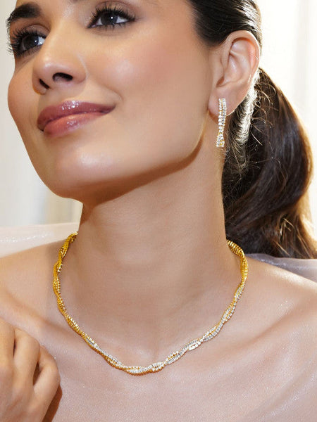 Women Gold-Plated Crystal American Diamond-Studded Jewellery Set VitansEthnics