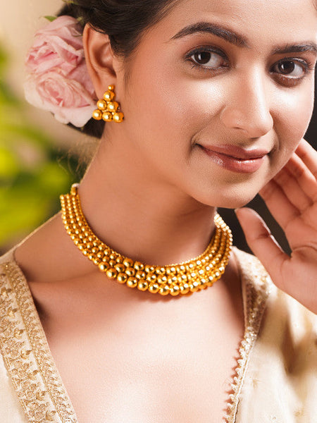 Women Gold Plated Beaded Choker Necklace Jewellery Set VitansEthnics