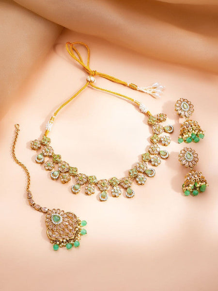 Women Rose Gold-Plated Cubic Zirconia Studded Necklace and Earrings VitansEthnics