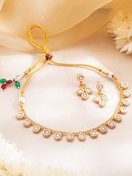 Women Gold Plated Kundan Pearl Charm Necklace Jewellery Set VitansEthnics