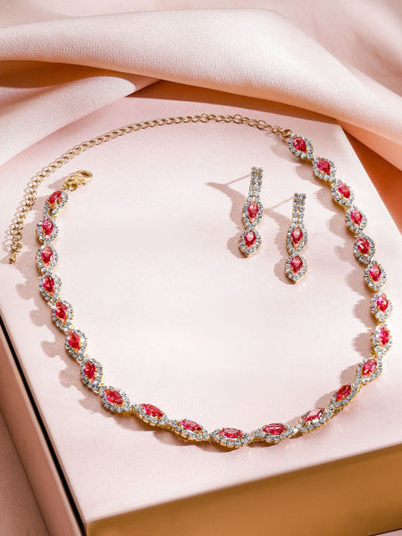 Women Gold-Plated Red Crystals & American Diamond Studded Jewellery Set VitansEthnics
