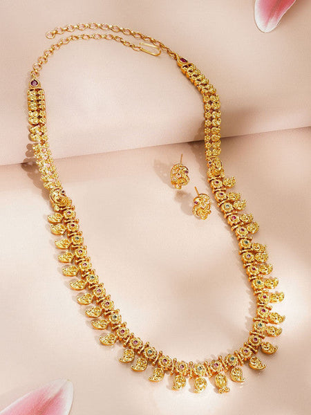 Women Gold Plated Paisley Motif Bridal Necklace Set VitansEthnics