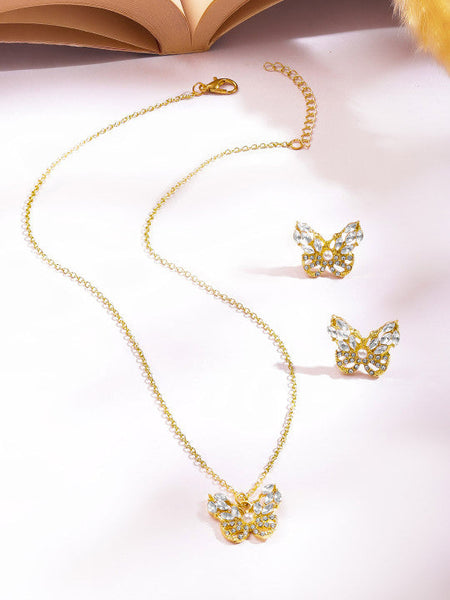 Women Gold Plated American Diamond Pendant Necklace Set VitansEthnics