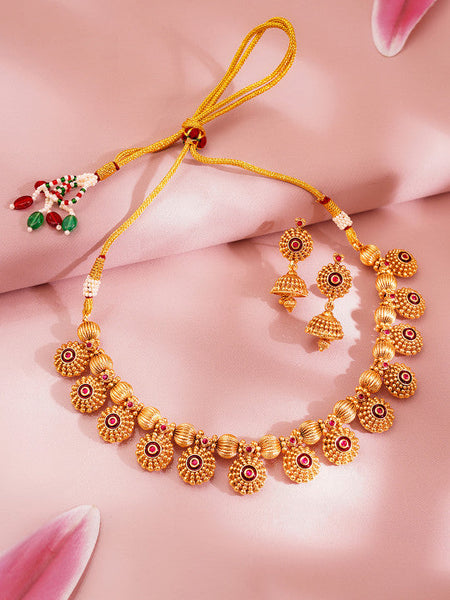 Women Gold Plated Beaded Floral Jewellery Set VitansEthnics