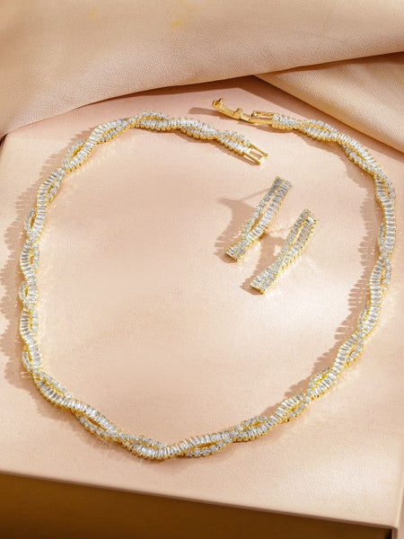 Women Gold-Plated Crystal American Diamond-Studded Jewellery Set VitansEthnics