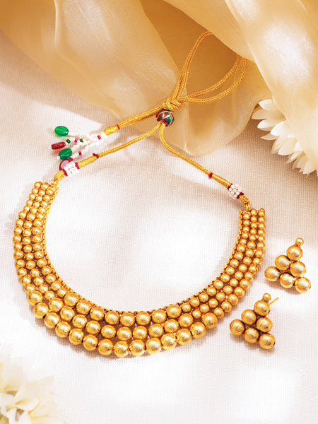 Women Gold Plated Beaded Choker Necklace Jewellery Set VitansEthnics