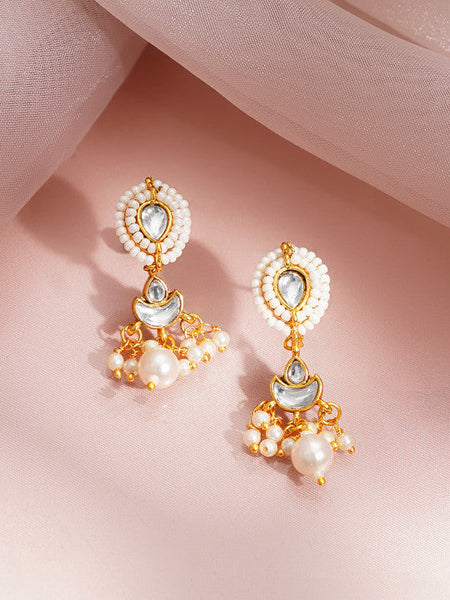 Women Gold Plated Kundan Pearl Beaded Choker Necklace Set VitansEthnics