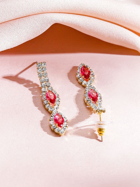 Women Gold-Plated Red Crystals & American Diamond Studded Jewellery Set VitansEthnics
