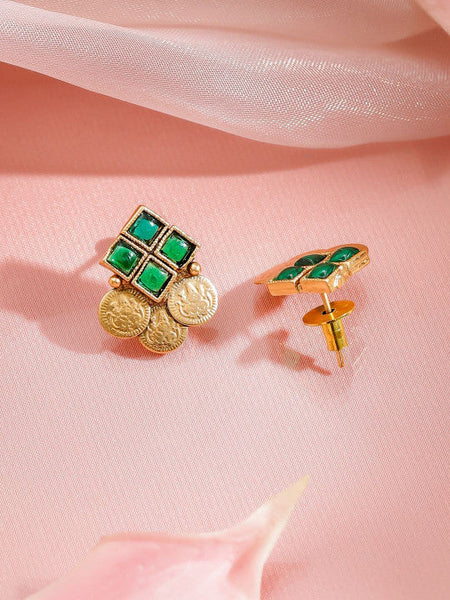 Women Gold-Plated American Diamond Green Stone-Studded Jewellery Set VitansEthnics