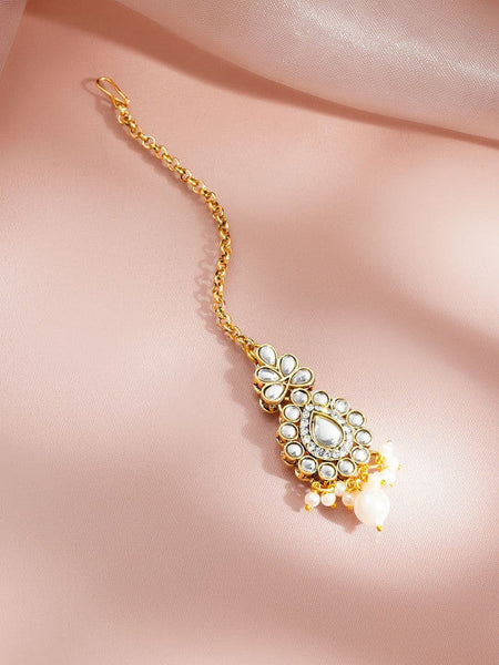 Women Gold Kundan Pearl Drop Necklace Set with Jhumka Earrings VitansEthnics