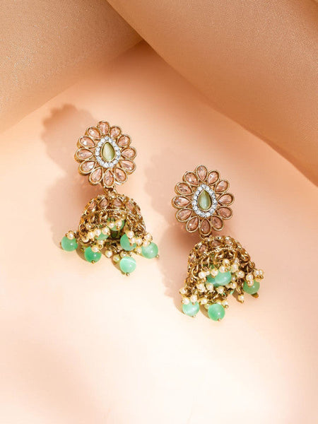 Women Rose Gold-Plated Cubic Zirconia Studded Necklace and Earrings VitansEthnics
