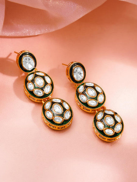 Women Gold Plated Gold Brass Kundan & Enamel Statement Necklace Set VitansEthnics