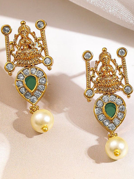 Women Gold Plated Cubic Zirconia Temple Necklace Set VitansEthnics