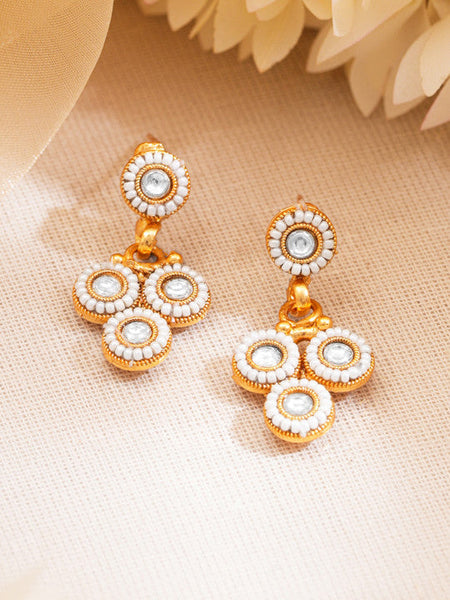 Women Gold Plated Kundan Pearl Charm Necklace Jewellery Set VitansEthnics