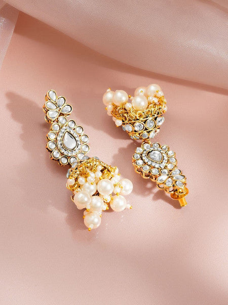 Women Gold Kundan Pearl Drop Necklace Set with Jhumka Earrings VitansEthnics
