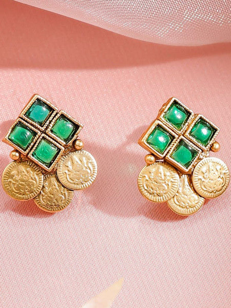 Women Gold-Plated American Diamond Green Stone-Studded Jewellery Set VitansEthnics