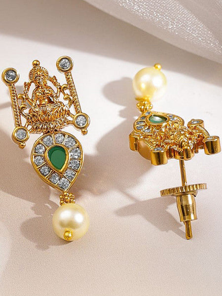 Women Gold Plated Cubic Zirconia Temple Necklace Set VitansEthnics