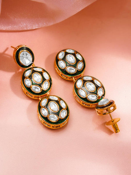 Women Gold Plated Gold Brass Kundan & Enamel Statement Necklace Set VitansEthnics