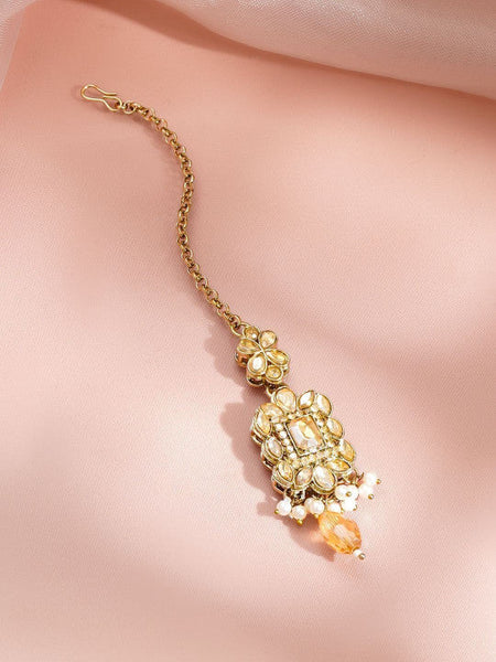 Women Antique Gold Plated Kundan Champagne Crystal Drop Necklace Set VitansEthnics