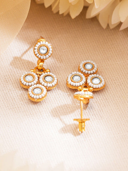 Women Gold Plated Kundan Pearl Charm Necklace Jewellery Set VitansEthnics
