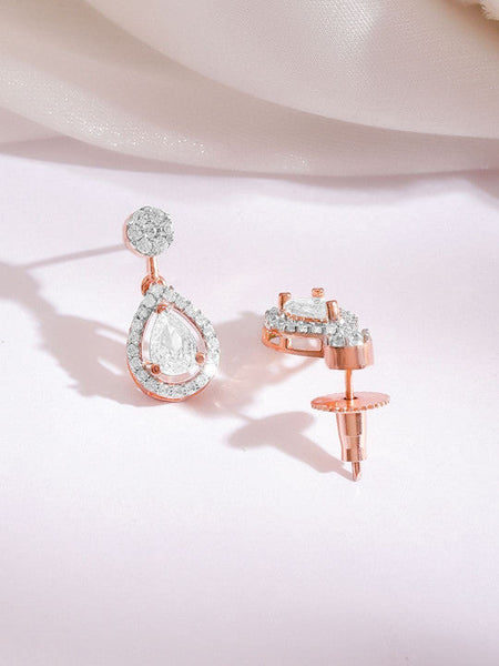 Women Rose Gold-Plated Cubic Zirconia Studded Necklace and Earrings VitansEthnics
