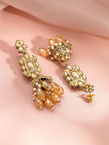 Women Antique Gold Plated Kundan Champagne Crystal Drop Necklace Set VitansEthnics