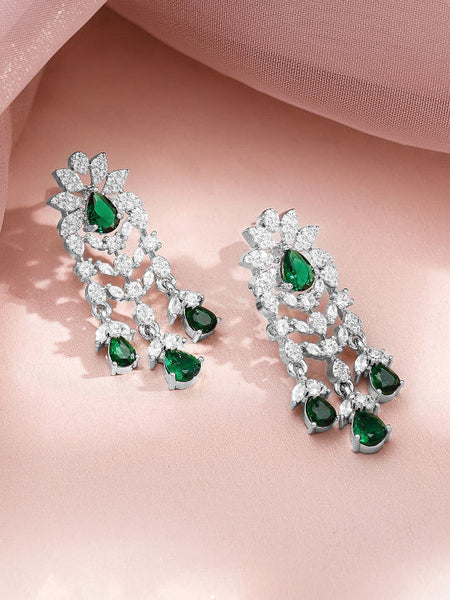Women Rhodium Plated Cubic Zirconia Studded Necklace Set VitansEthnics