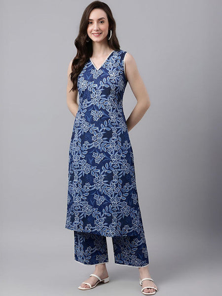 Women Floral Regular Gotta Patti Kurta with Trousers VitansEthnics