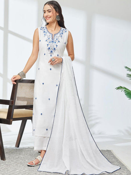 Women Ethnic Motifs Embroidered Regular Sequinned Pure Cotton Kurta with Trousers & With Dupatta VitansEthnics