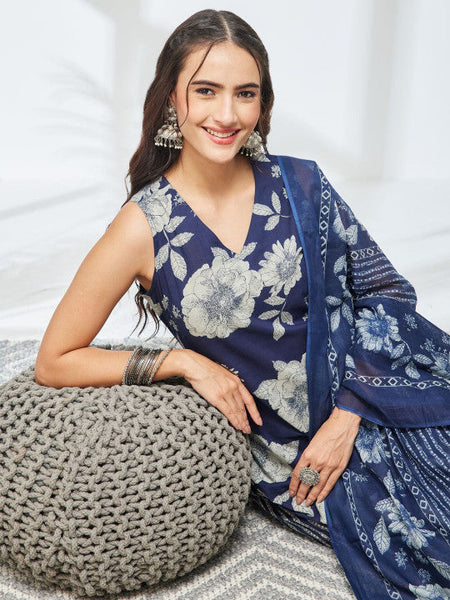 Women Floral Printed Regular Pure Cotton Kurta with Trousers & With Dupatta VitansEthnics