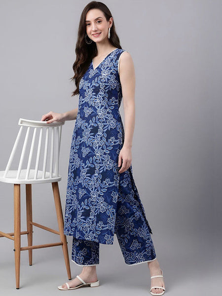 Women Floral Regular Gotta Patti Kurta with Trousers VitansEthnics