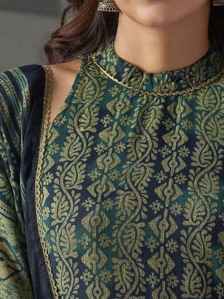Women Floral Printed Halter Neck Straight Kurta with Trousers & Dupatta Set VitansEthnics