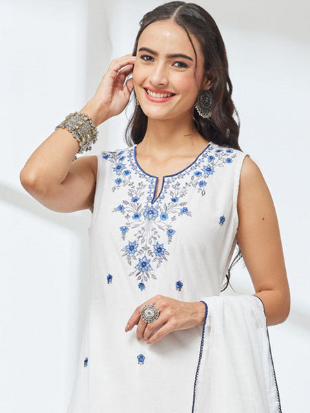 Women Ethnic Motifs Embroidered Regular Sequinned Pure Cotton Kurta with Trousers & With Dupatta VitansEthnics