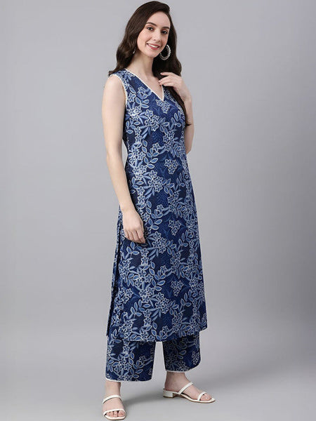 Women Floral Regular Gotta Patti Kurta with Trousers VitansEthnics