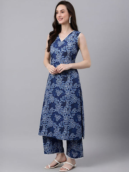 Women Floral Regular Gotta Patti Kurta with Trousers VitansEthnics