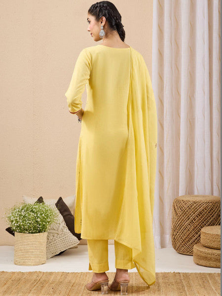 Women Yellow Floral Regular Gotta Patti Kurta with Trousers VitansEthnics