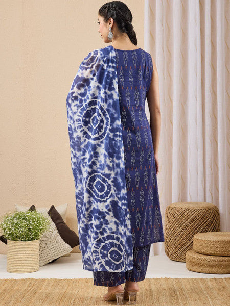 Women Printed Regular Pure Cotton Kurta with Trousers & With Dupatta VitansEthnics
