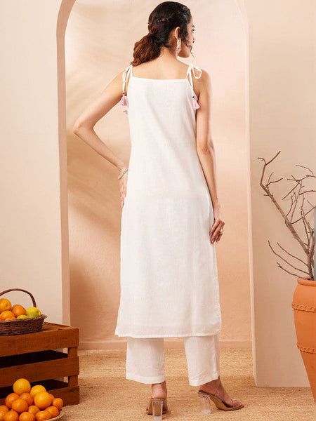 Women Floral Embroidered Regular Pure Cotton Kurta with Trousers VitansEthnics